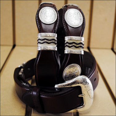 38IN. TONY LAMA CUTTING CHAMP SCALLOP WESTERN LEATHER MANS BELT BROWN W/ CONCHO