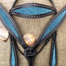 HILASON WESTERN LEATHER HORSE BRIDLE HEADSTALL BREAST COLLAR BLACK TURQUOISE