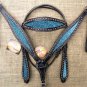 HILASON WESTERN LEATHER HORSE BRIDLE HEADSTALL BREAST COLLAR BLACK TURQUOISE