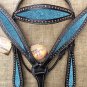 HILASON WESTERN LEATHER HORSE BRIDLE HEADSTALL BREAST COLLAR BLACK TURQUOISE