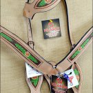HILASON WESTERN LEATHER HORSE HEADSTALL BRIDLE BREAST COLLAR TAN HAND PAINT