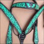 HILASON WESTERN LEATHER HORSE BRIDLE HEADSTALL BREAST COLLAR CROSS FEATHER GREEN