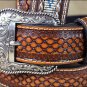 34 INCH WESTERN ARIAT LEATHER MENS BELT BASKETWEAVE FLORAL CONCHOS BROWN