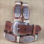 M&F WESTERN ARIAT SCALLOP CONCHOS RAWHIDE WRAPS TAN LEATHER MEN'S BELT 32-46 in
