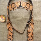 V1 HILASON WESTERN LEATHER HORSE BRIDLE HEADSTALL TAN W/ BLACK INLAY