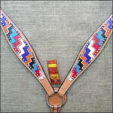 HILASON WESTERN LEATHER HORSE BREAST COLLAR HAND PAINT AZTEC
