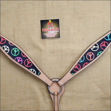 HILASON WESTERN LEATHER HORSE BREAST COLLAR TAN W/ PEACE SIGN INLAY