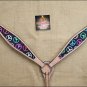HILASON WESTERN LEATHER HORSE BREAST COLLAR TAN W/ PEACE SIGN INLAY