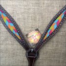HILASON WESTERN LEATHER HORSE BREAST COLLAR DARK BROWN W/ CHEVRON INLAY