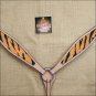HILASON WESTERN LEATHER HORSE BREAST COLLAR TAN W/ TIGER CHEETAH INLAY