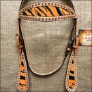HILASON WESTERN LEATHER HORSE BRIDLE HEADSTALL TAN W/ TIGER CHEETAH INLAY