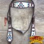 HILASON WESTERN LEATHER HORSE BRIDLE HEADSTALL DARK BROWN AZTEC PAINTED