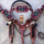 HILASON WESTERN LEATHER HORSE HEADSTALL BREAST COLLAR MAHOGANY W/ PEACE SIGN INL