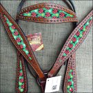 HILASON WESTERN LEATHER HORSE HEADSTALL BREAST COLLAR MAHOGANY W/ LADY BIRD INLA