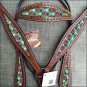 HILASON WESTERN LEATHER HORSE HEADSTALL BREAST COLLAR MAHOGANY W/ LADY BIRD INLA