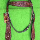 HILASON WESTERN LEATHER HORSE HEADSTALL BRIDLE MAHOGANY PURPLE GREEN CRYSTAL