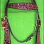 HILASON WESTERN LEATHER HORSE HEADSTALL BRIDLE MAHOGANY PURPLE GREEN CRYSTAL