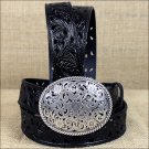 TONY LAMA BLACK PIERCED FILIGREE TROPHY WESTERN LEATHER LADIES BELT