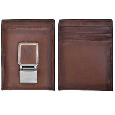 3 X 4" 3D BROWN BASIC BIFOLD MENS LEATHER WALLET SILVER METAL MULTIPLE CARD SLOT