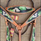 HILASON WESTERN LEATHER HORSE BRIDLE HEADSTALL BREAST COLLAR CAMOUFLAGE