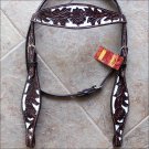 HILASON WESTERN LEATHER BRIDLE HEADSTALL DARK BROWN W/ WHITE HAND PAINT INLAY
