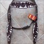 HILASON WESTERN LEATHER BRIDLE HEADSTALL DARK BROWN W/ WHITE HAND PAINT INLAY