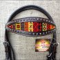 HILASON WESTERN LEATHER HORSE BRIDLE HEADSTALL BROWN W/ AZTEC INLAY