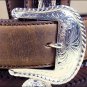 TONY LAMA BROWN THE DUKE CENTER APPLIQUE LEATHER BELT COWBOY TRAIL RIDER