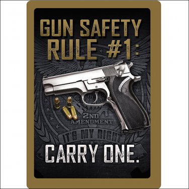 12X17 RIVERS EDGE HOME DECOR GUN SAFETY RULE 1  WEATHERPROOF FINISH TIN SIGN