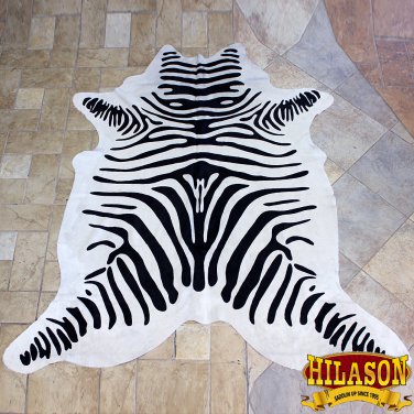 H192F HILASON HAIR ON LEATHER PURE BRAZILIAN COWHIDE SKIN RUG CARPET ZEBRA PRINT
