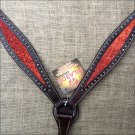 HILASON WESTERN LEATHER HORSE BREAST COLLAR DARK BROWN W/ RED INLAY