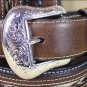 40 INCH WESTERN MEN BLACK BROWN LEATHER FABRIC INSET BELT