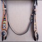 HILASON WESTERN LEATHER BRIDLE HEADSTALL BREAST COLLAR TAN W/ BEADED INLAY