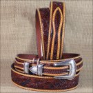 38 X 1 3/8" 3D FLORAL TAN MENS WESTERN FASHION RANGER LEATHER BELT SILVER BUCKLE