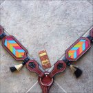 HILASON WESTERN LEATHER HORSE BREAST COLLAR MAHOGANY W/ CHEVRON INLAY