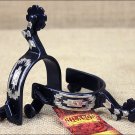 HILASON BLACK STEEL YOUTH SPURS AZTEC DESIGN ENGRAVED GS TRIM CHAP GUARD