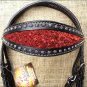 HILASON WESTERN LEATHER HORSE BREAST COLLAR BLACK W/ RED GLITTER INLAY