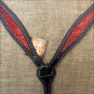 HILASON WESTERN LEATHER HORSE BREAST COLLAR BLACK W/ RED GLITTER INLAY