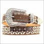 X LARGE M&F WESTERN TAN LEATHER ARIAT PRETTY FLOWER FLAT CONCHO BELT 40"-44"