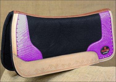 FP835-F HILASON WESTERN WOOL FELT SADDLE PAD WITH PURPLE ALLIGATOR PRINT LEATHER