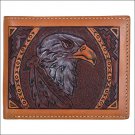 4 1/4 x 3 1/2 3D TAN WESTERN MENS BIFOLD HAND TOOLD LEATHER WALLET EAGLE DESIGN