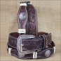 32 INCH WESTERN ARIAT LEATHER MENS BELT WITH SCALLOP FLORAL CONCHOS BROWN