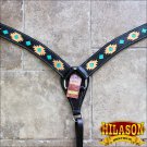 HILASON WESTERN LEATHER HORSE BREAST COLLAR BLACK AZTEC HAND TOOL PAINT