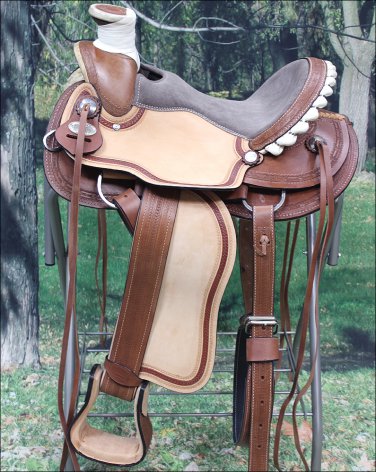 BH76 HILASON BIG KING SERIES WESTERN LEATHER RANCH ROPING COWBOY TRAIL SADDLE 15