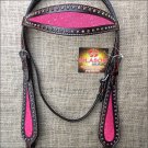 HILASON WESTERN LEATHER HORSE BRIDE HEADSTALL BROWN W/ PINK INLAY