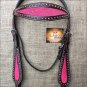 HILASON WESTERN LEATHER HORSE BRIDE HEADSTALL BROWN W/ PINK INLAY
