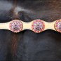 A502- HILASON WESTERN LEATHER HORSE BREAST COLLAR TAN W/ PINK CONCHOS
