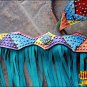 HILASON WESTERN LEATHER HORSE HEADSTALL BREAST COLLAR RAINBOW CONCHO FRINGES