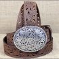 42 inch C529 TONY LAMA BROWN PIERCED FILIGREE TROPHY WESTERN LEATHER LADIES BELT