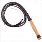 8FT TOUGH-1 SWIVEL WOOD HANDLE HAND BRAIDED LEATHER BULL WHIP